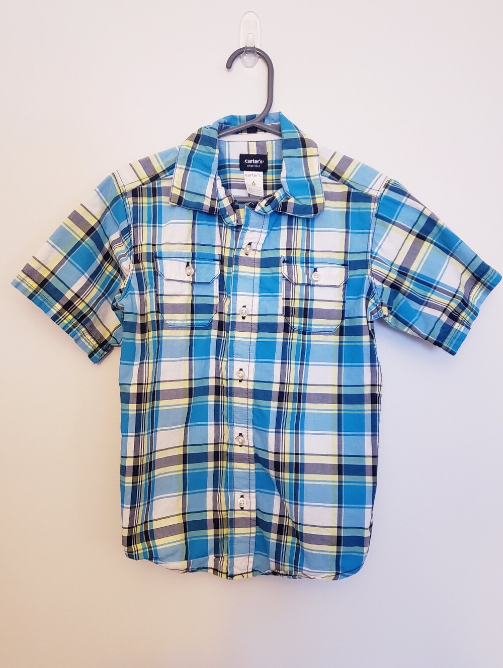 Boys Size 6 Carter's Blue Plaid Short-Sleeve Button-Up Shirt